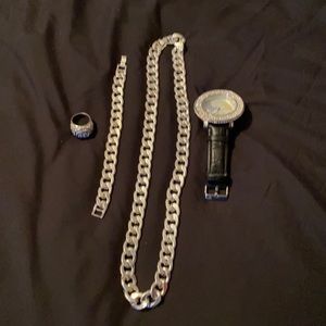 Sliver watch, necklace, bracelet and ring combo
